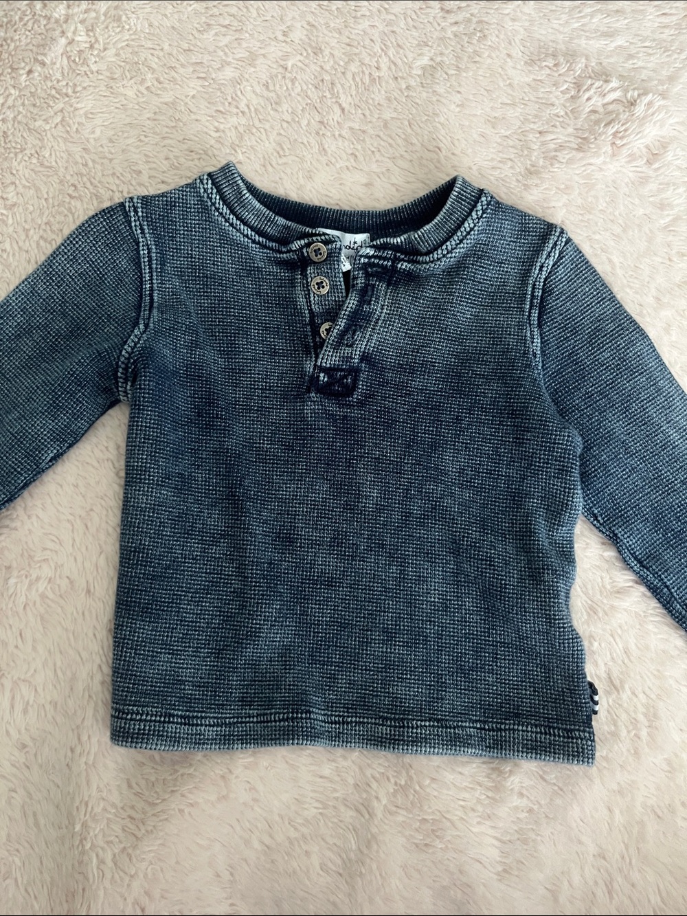 Splendid Navy Waffle-Knit Henley Long Sleeve Top